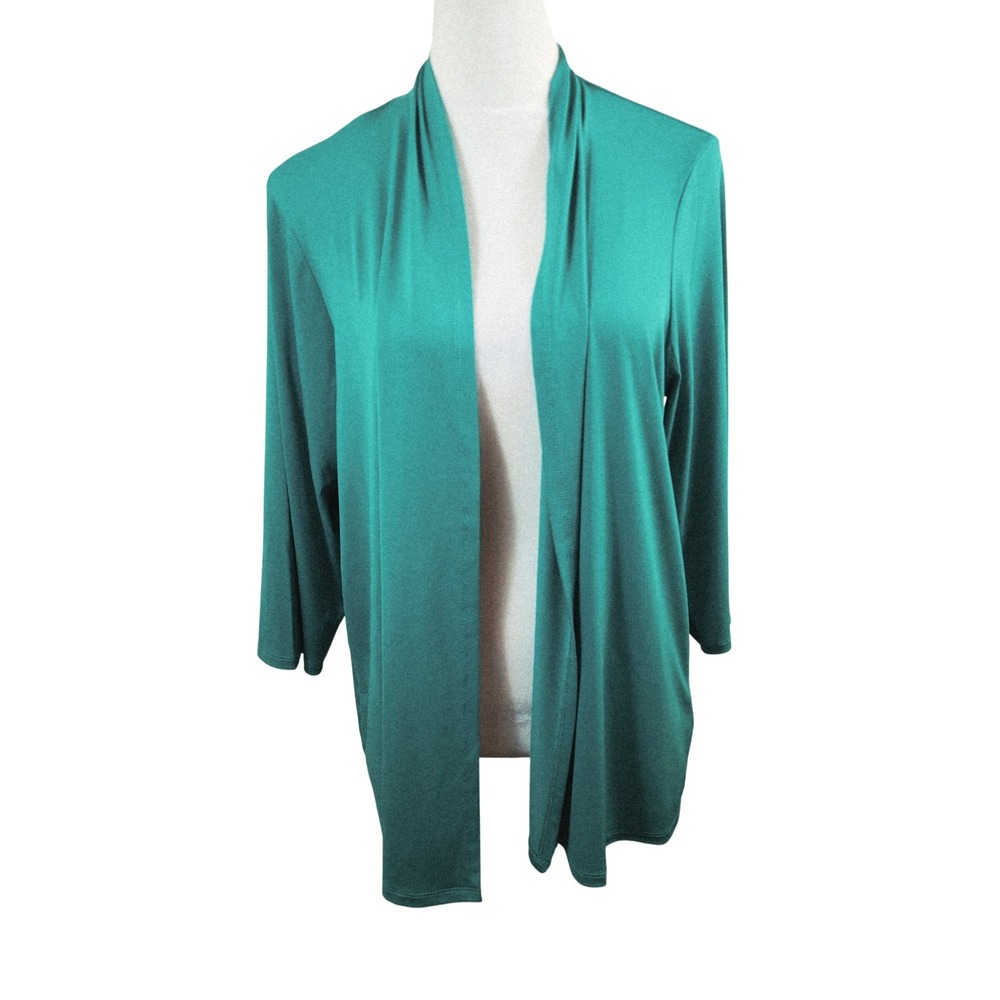 Bob Mackie Wearable Art Teal Green Open Front Cardigan Blazer Top Plus Size 1X